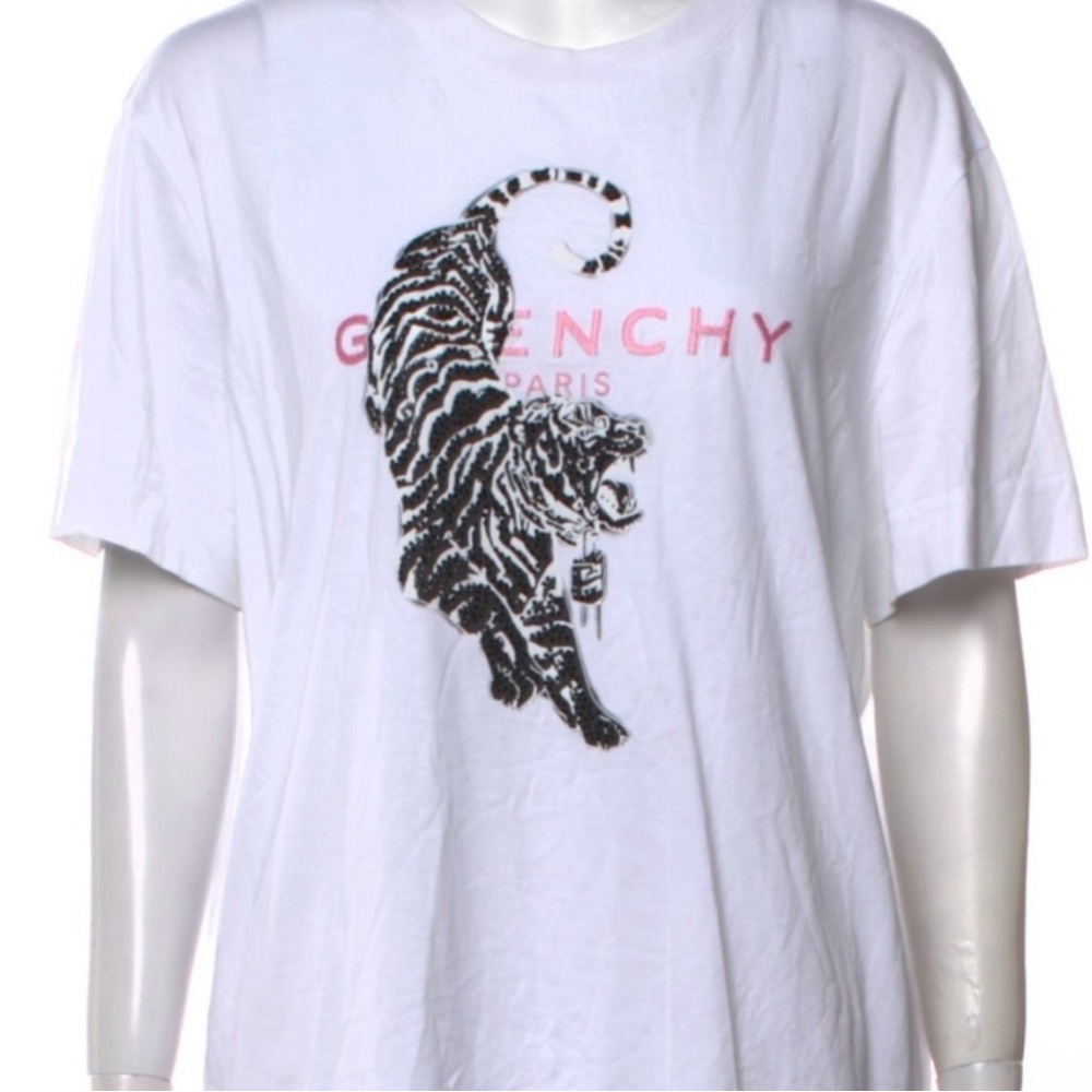 Givenchy White Short Sleeve Tee with Black Tiger Embellished Print